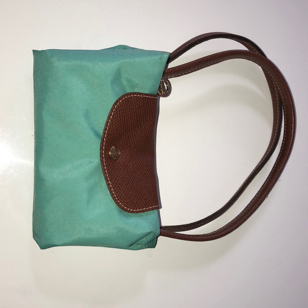 Aquamarine medium Longchamp le pliage purse tote